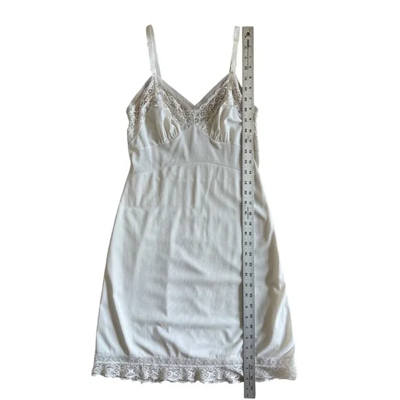 Vintage White Lace Trim Full Slip Adjustable Straps Mid-Century Lingerie Dress - Picture 5 of 9
